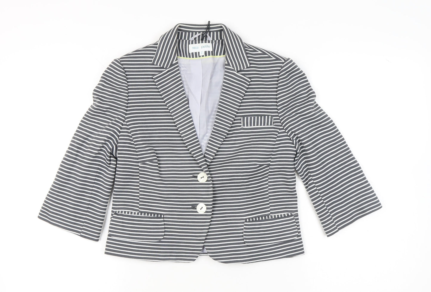 Marks and Spencer Women Grey Petite Size 12 Striped Suit Jacket