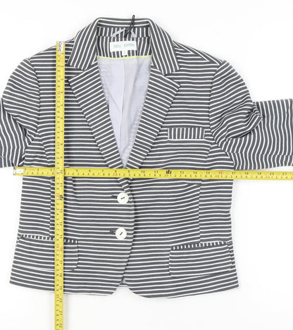 Marks and Spencer Women Grey Petite Size 12 Striped Suit Jacket