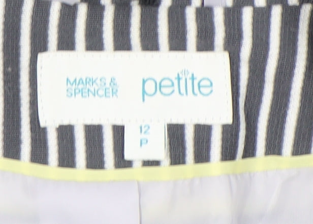 Marks and Spencer Women Grey Petite Size 12 Striped Suit Jacket