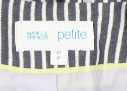 Marks and Spencer Women Grey Petite Size 12 Striped Suit Jacket
