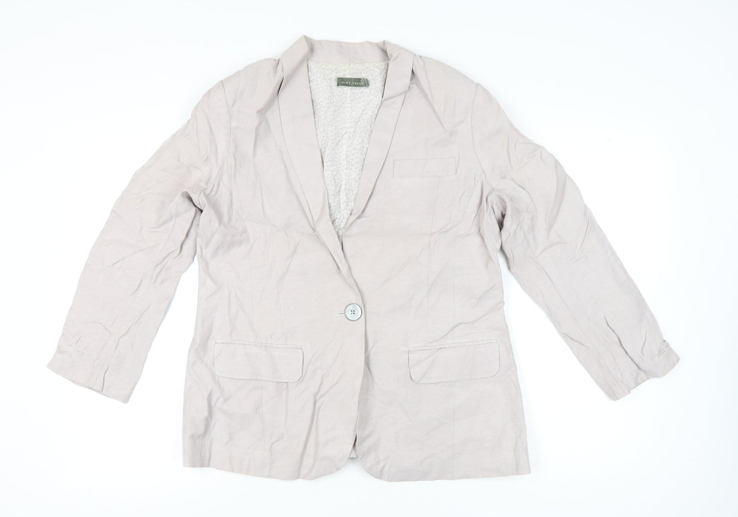 Mint Velvet Womens Beige Linen Blend Blazer Size 16 Single Breasted