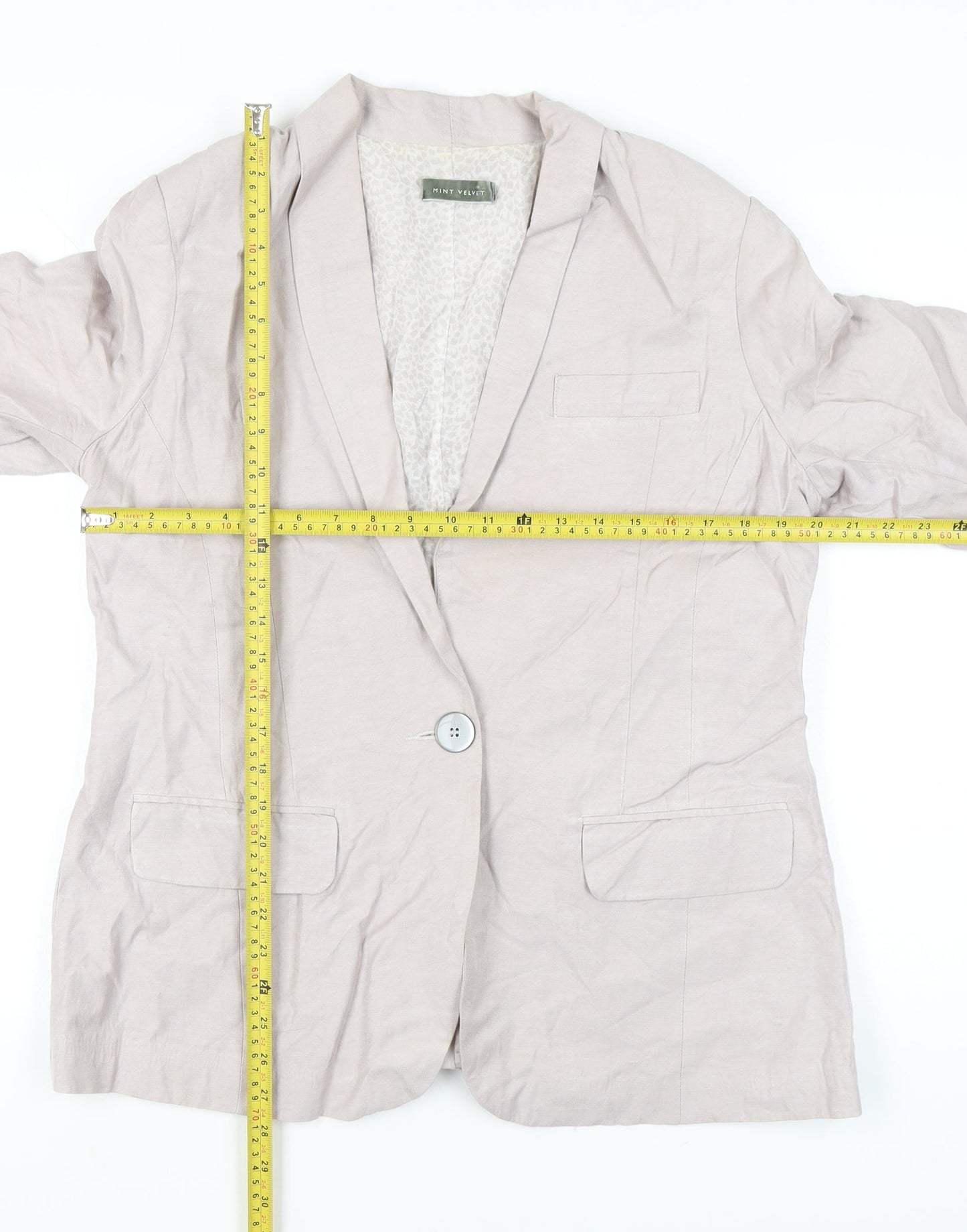 Mint Velvet Womens Beige Linen Blend Blazer Size 16 Single Breasted