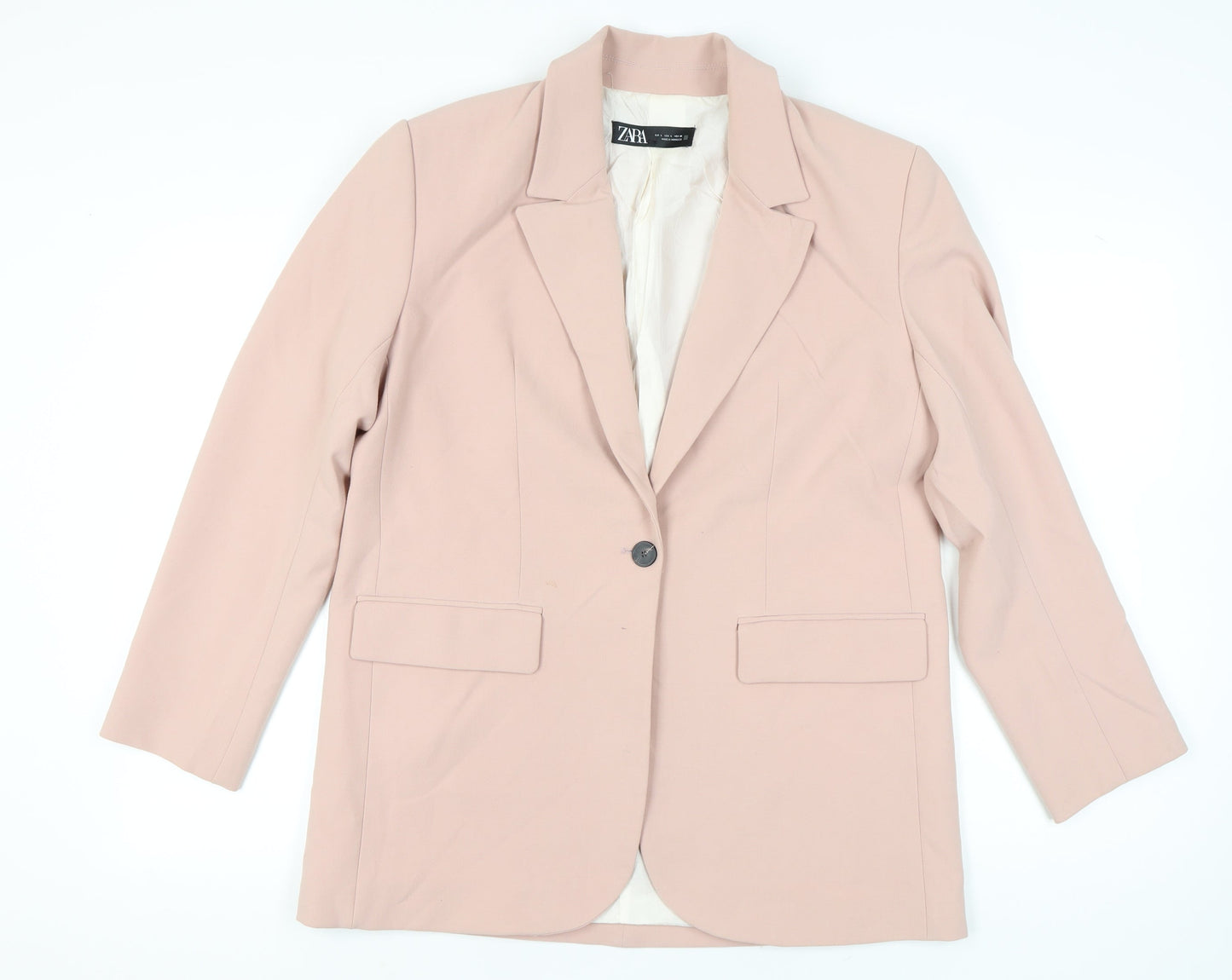 Zara Women Pink Blazer Jacket Size L Single Breasted Notch Lapel