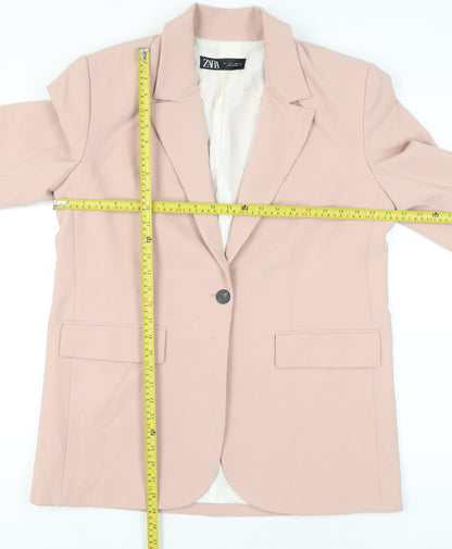 Zara Women Pink Blazer Jacket Size L Single Breasted Notch Lapel