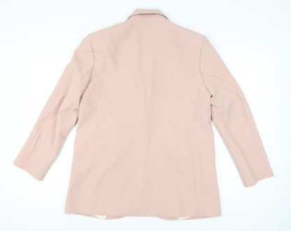 Zara Women Pink Blazer Jacket Size L Single Breasted Notch Lapel