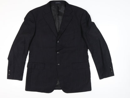Marco Ricci Men’s Black Pinstripe Wool Blazer Jacket Size UK 46