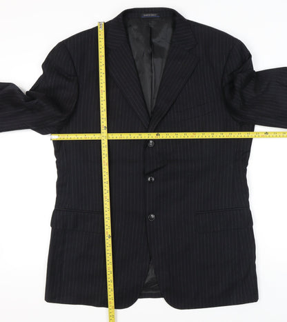 Marco Ricci Men’s Black Pinstripe Wool Blazer Jacket Size UK 46