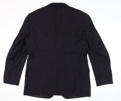 Marco Ricci Men’s Black Pinstripe Wool Blazer Jacket Size UK 46