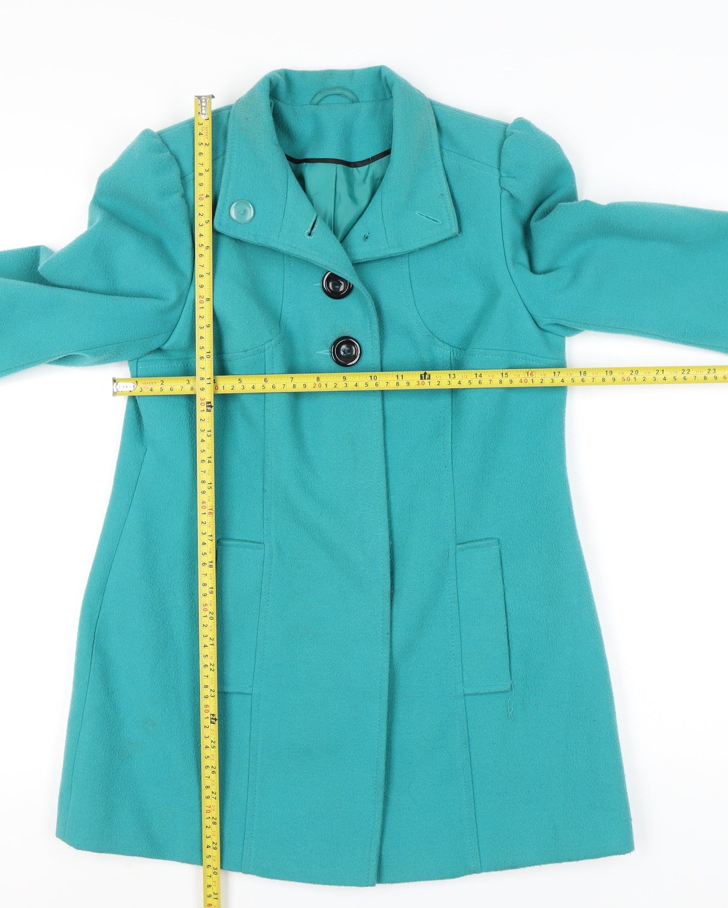 F&F Women’s Green Mid-Length Coat Size 10 Button Classic