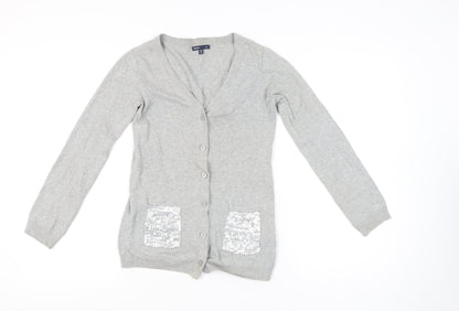 Gap Kids Teens Grey Cotton Sequin Pocket V-Neck Cardigan Size 14