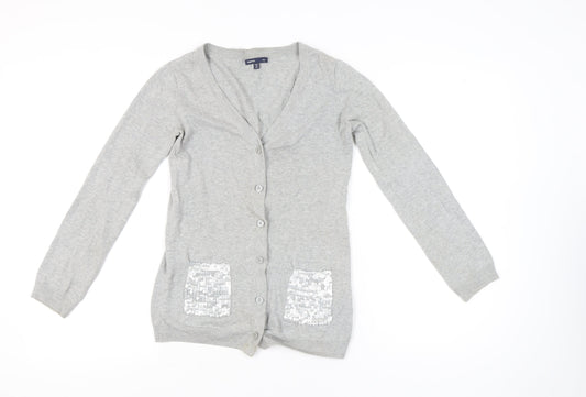 Gap Kids Teens Grey Cotton Sequin Pocket V-Neck Cardigan Size 14