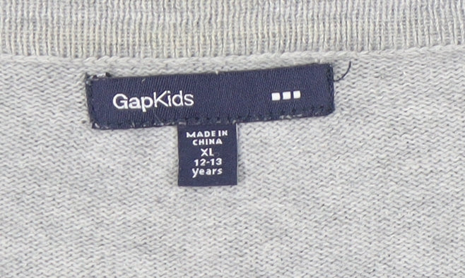 Gap Kids Teens Grey Cotton Sequin Pocket V-Neck Cardigan Size 14