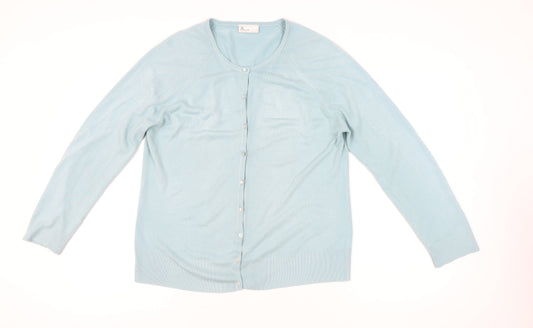 BHS Womens Blue Crew Neck Button Cardigan Size 16 Regular Fit