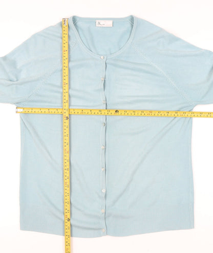 BHS Womens Blue Crew Neck Button Cardigan Size 16 Regular Fit