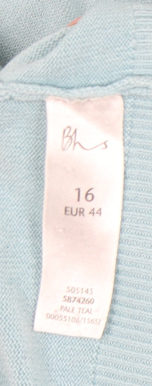 BHS Womens Blue Crew Neck Button Cardigan Size 16 Regular Fit