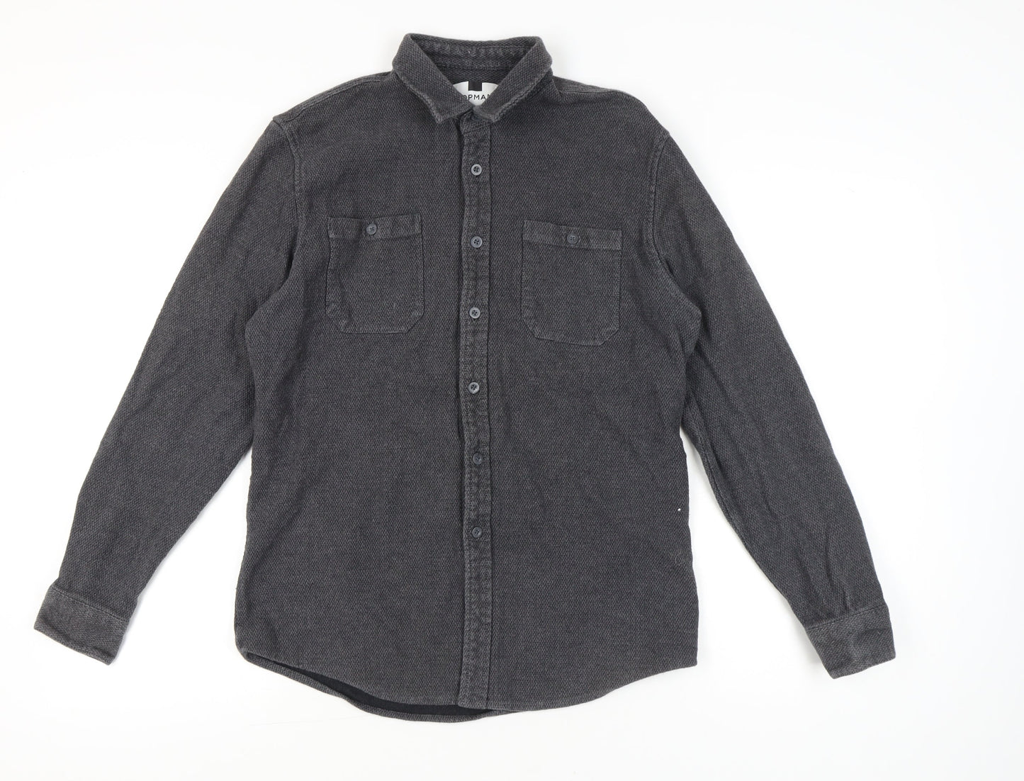 Topman Men’s Grey Flannel Cotton Button-Up Shirt Size M 38"-40" Regular Fit