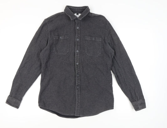 Topman Men’s Grey Flannel Cotton Button-Up Shirt Size M 38"-40" Regular Fit