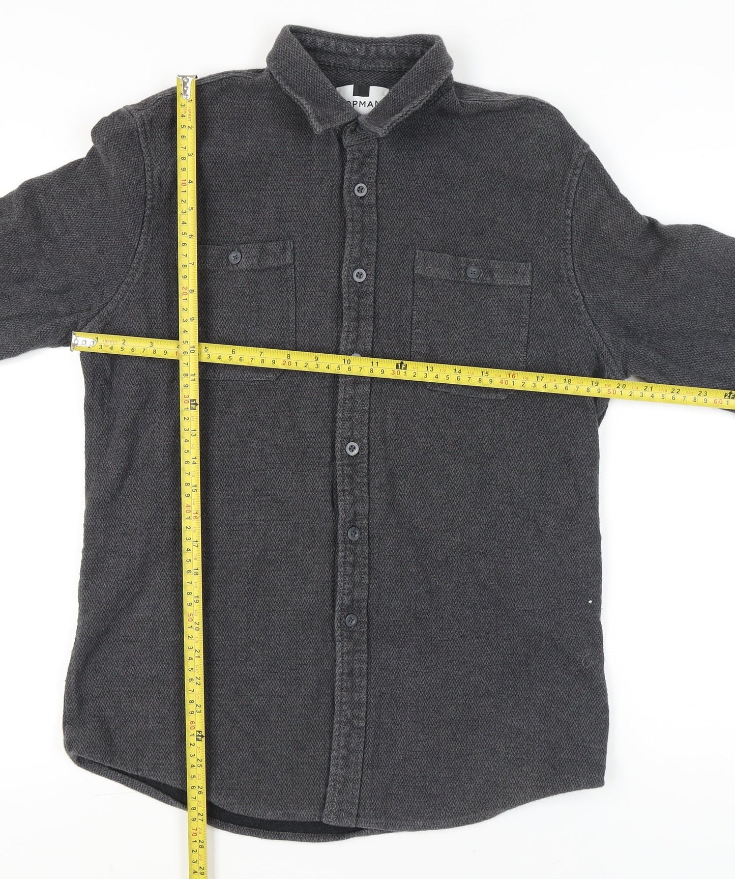 Topman Men’s Grey Flannel Cotton Button-Up Shirt Size M 38"-40" Regular Fit
