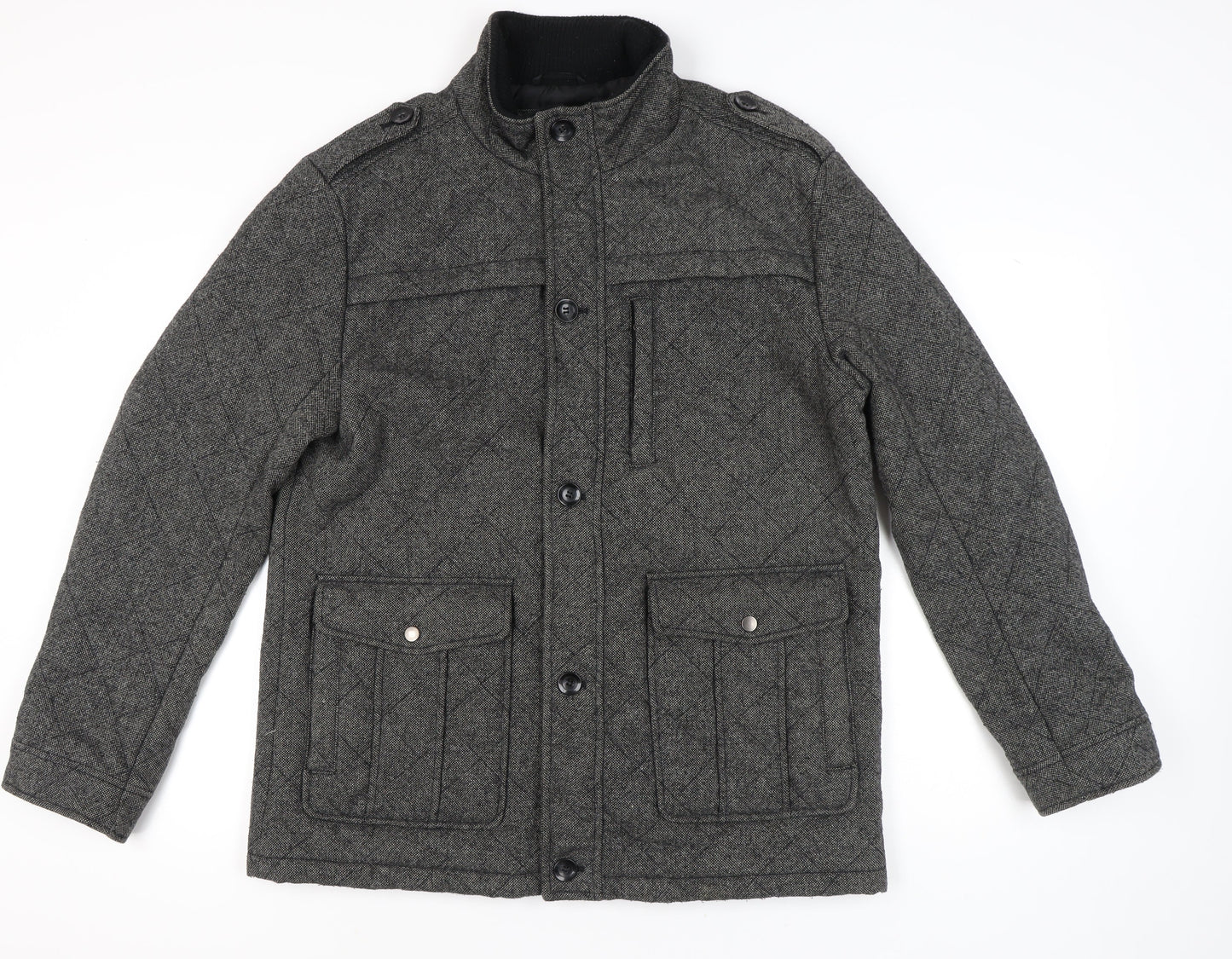 George Men's Grey Quilted Wool Blend Jacket XL 45"-47" Casual Workwear