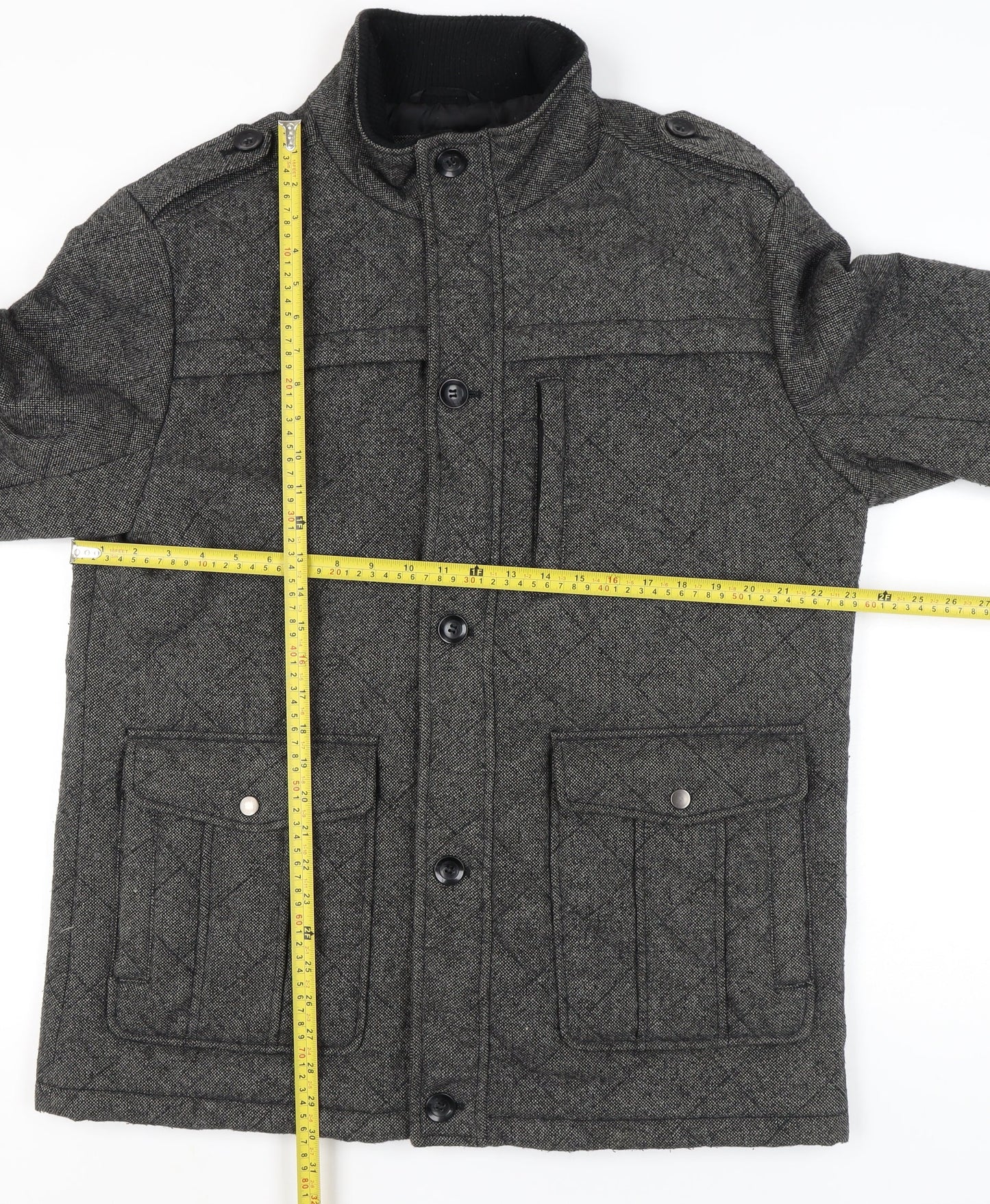 George Men's Grey Quilted Wool Blend Jacket XL 45"-47" Casual Workwear