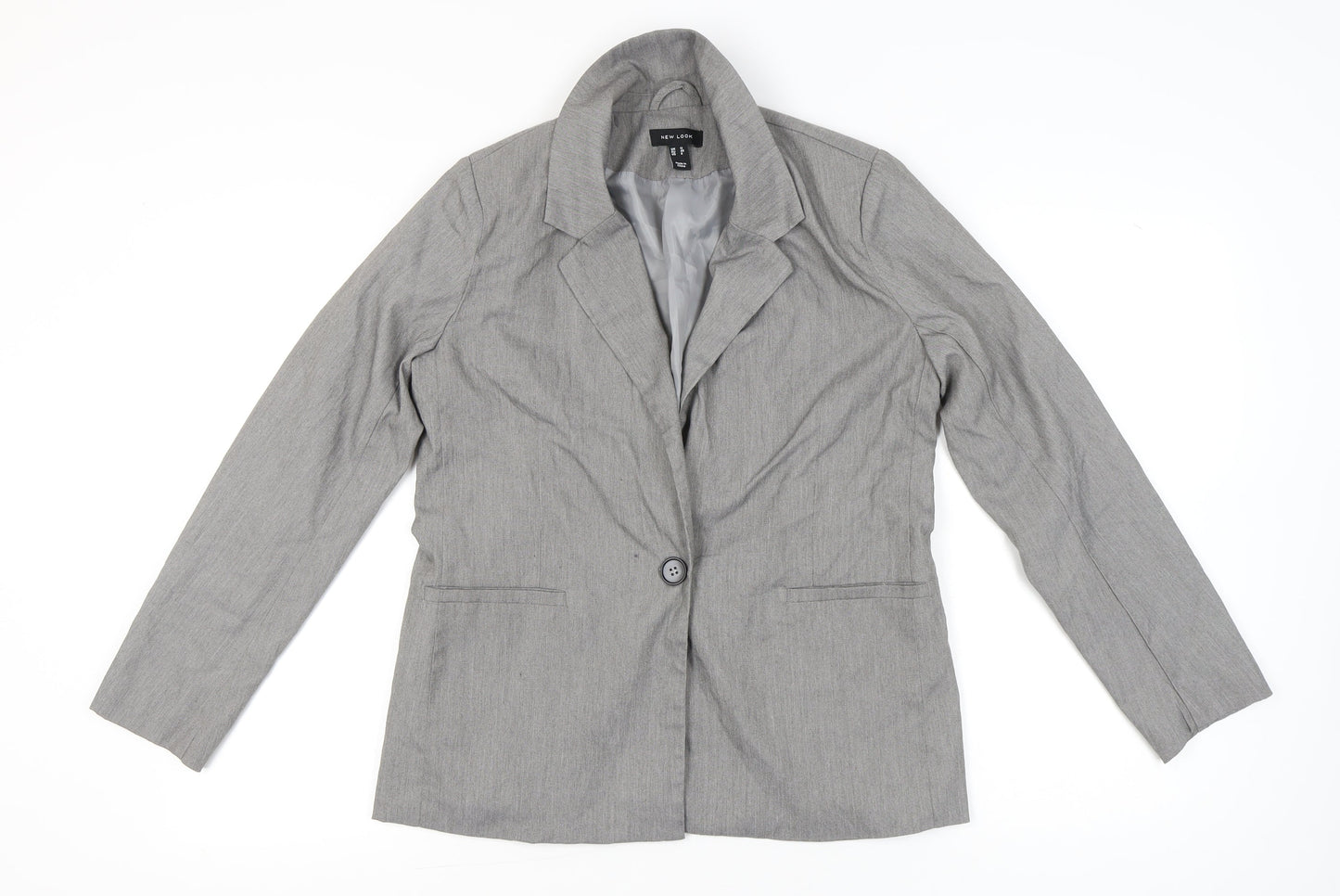 New Look Women Grey Size 12 Regular Fit Single Breasted Blazer