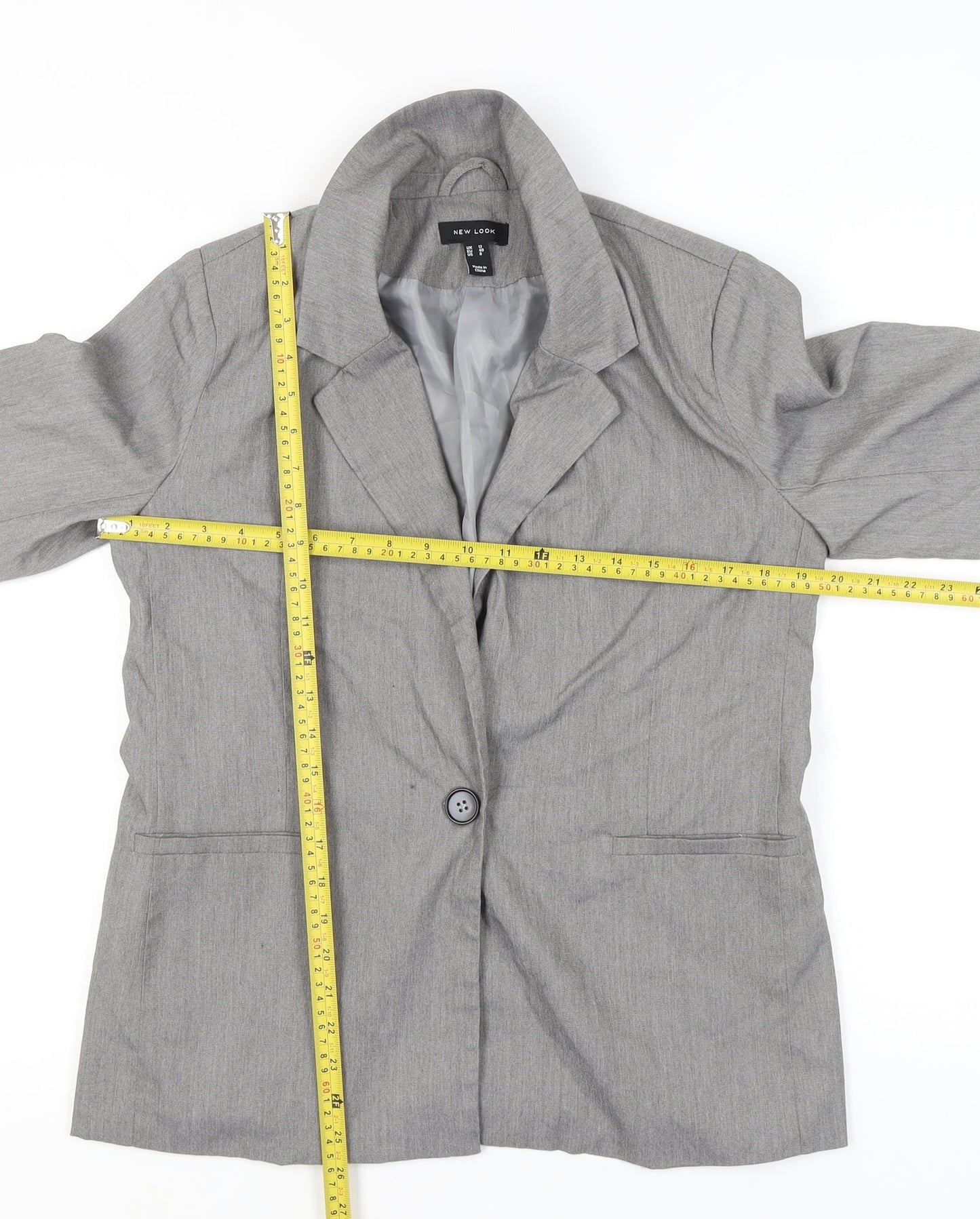 New Look Women Grey Size 12 Regular Fit Single Breasted Blazer