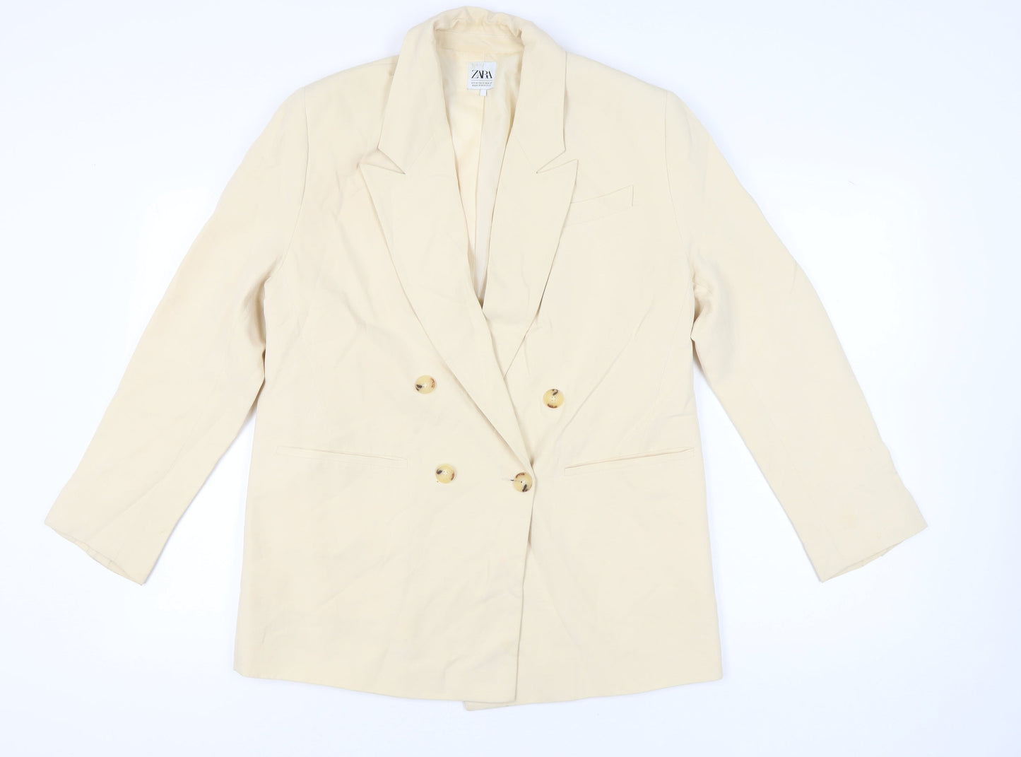 Zara Women Beige Double Breasted Blazer Jacket Size 12