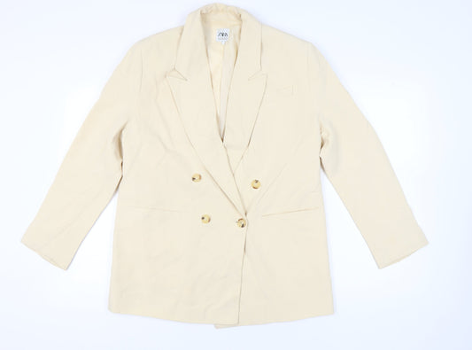 Zara Women Beige Double Breasted Blazer Jacket Size 12