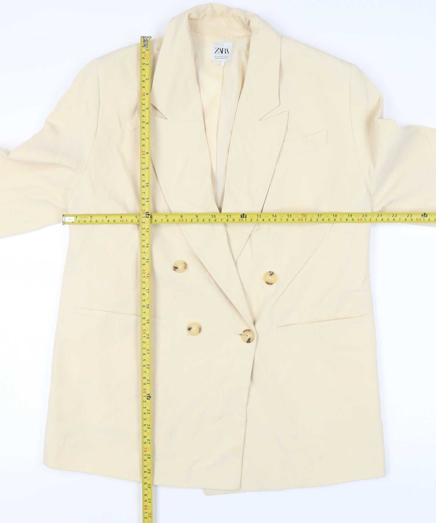 Zara Women Beige Double Breasted Blazer Jacket Size 12