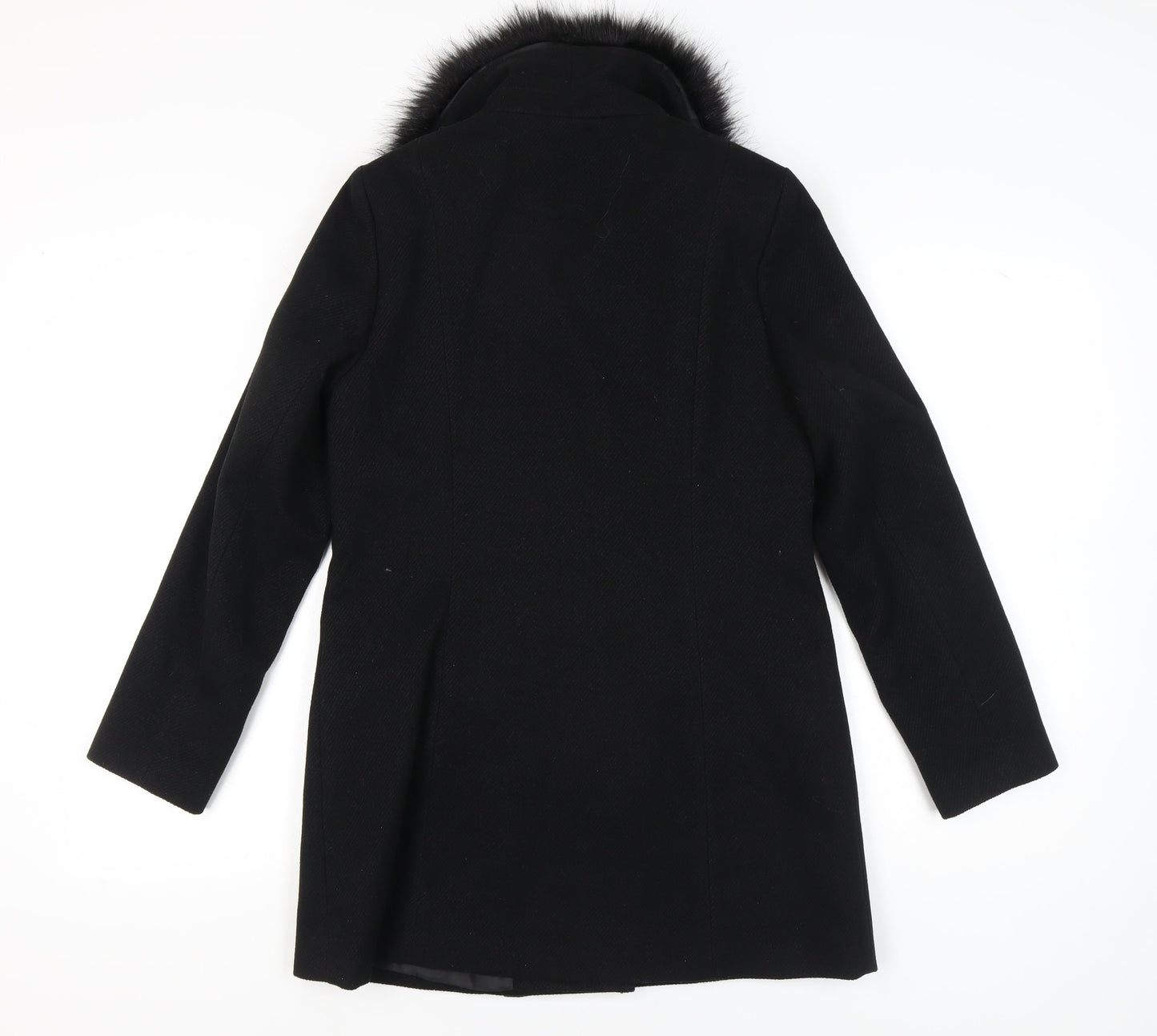 F&F Women’s Black Faux Fur Trim Hooded Zip Detail Mid-Length Coat UK 10