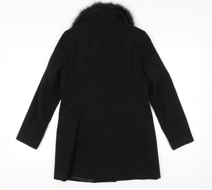 F&F Women’s Black Faux Fur Trim Hooded Zip Detail Mid-Length Coat UK 10