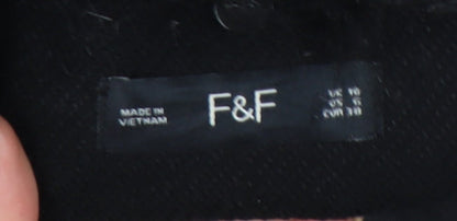 F&F Women’s Black Faux Fur Trim Hooded Zip Detail Mid-Length Coat UK 10