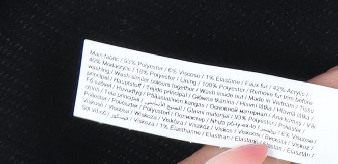 F&F Women’s Black Faux Fur Trim Hooded Zip Detail Mid-Length Coat UK 10