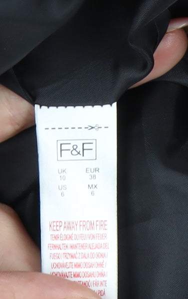 F&F Women’s Black Faux Fur Trim Hooded Zip Detail Mid-Length Coat UK 10