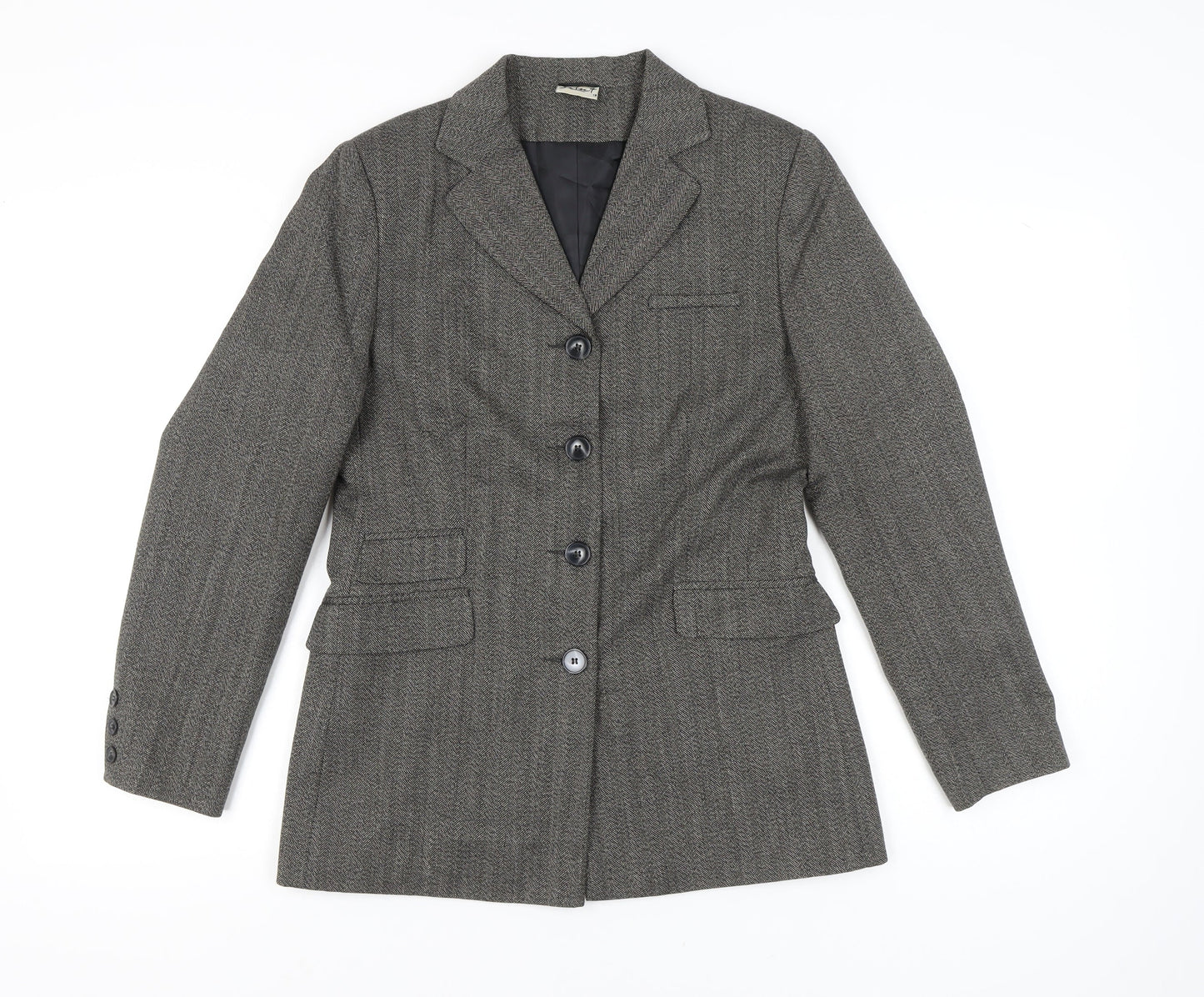 Select Women Grey Herringbone Suit Jacket Size 12 Tailored Blazer