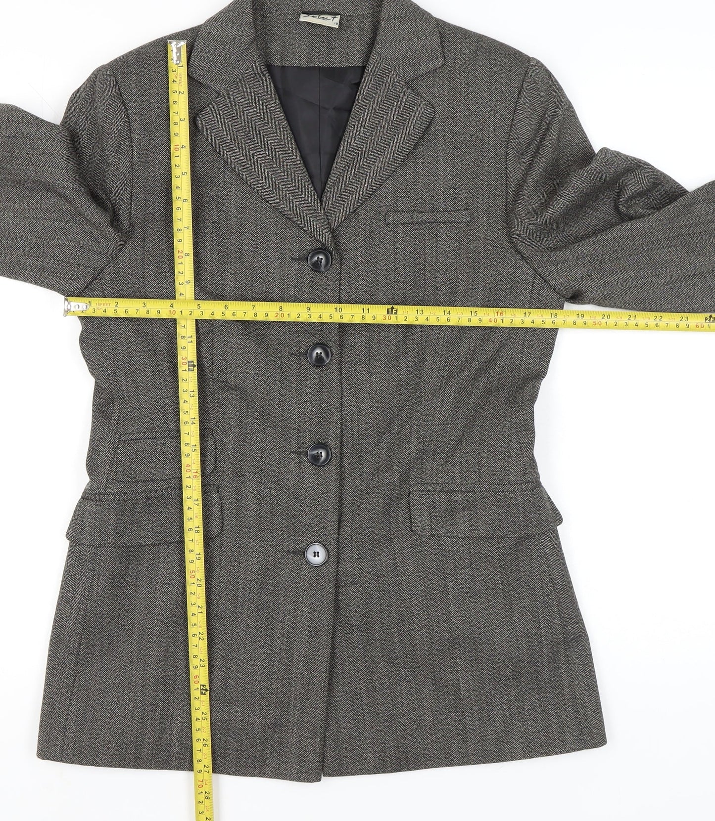 Select Women Grey Herringbone Suit Jacket Size 12 Tailored Blazer