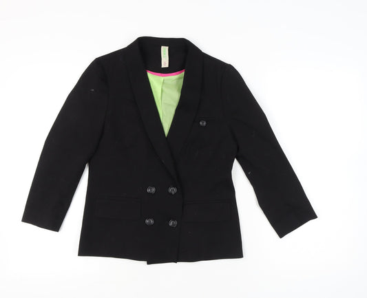 Denim Co Women Black Size 8 Double-Breasted Blazer Jacket