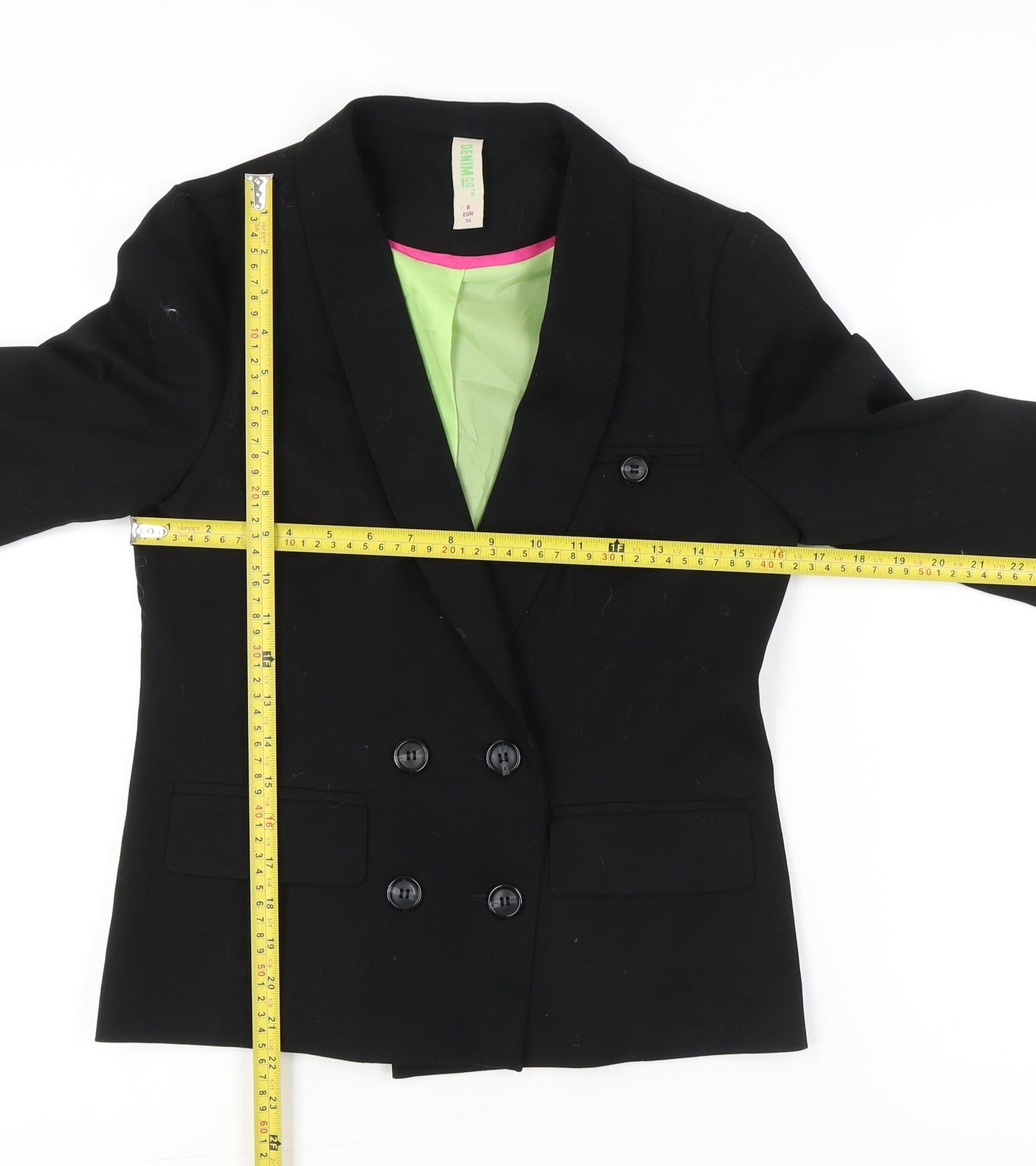 Denim Co Women Black Size 8 Double-Breasted Blazer Jacket