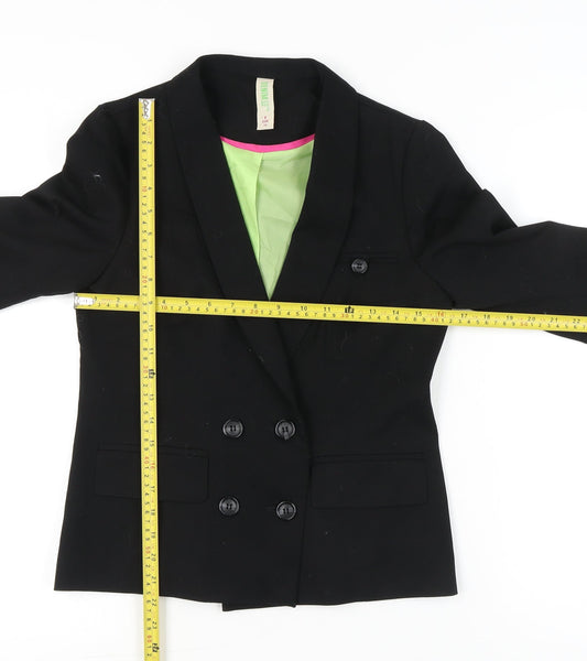 Denim Co Women Black Size 8 Double-Breasted Blazer Jacket