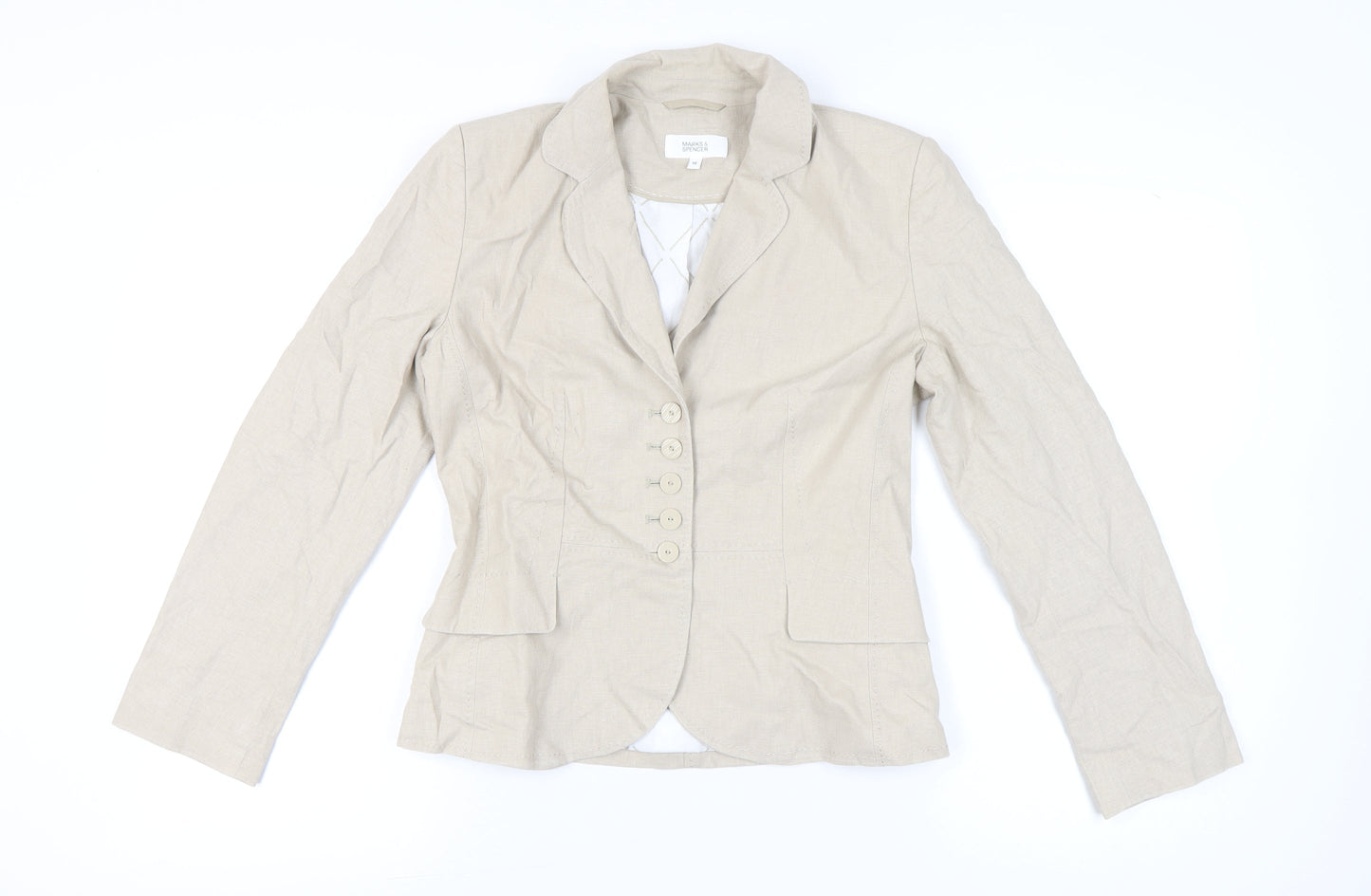 Marks and Spencer Women’s Beige Linen Blend Tailored Suit Jacket Size 10