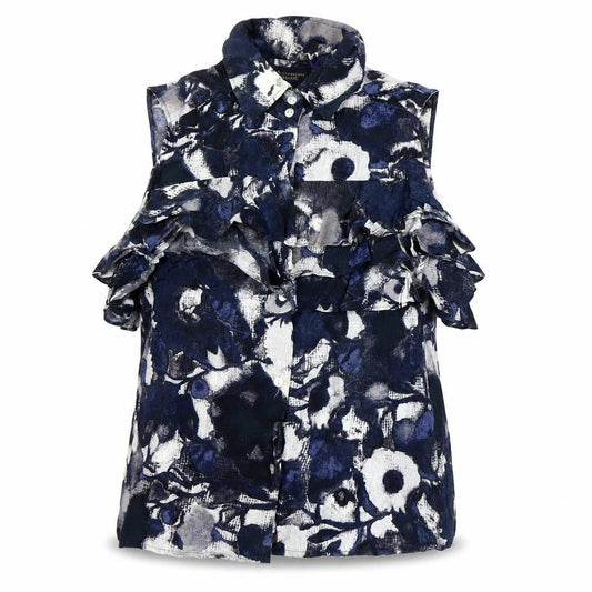 Womens UK Size 4 Paul Costelloe Blue Ruffle Blouse
