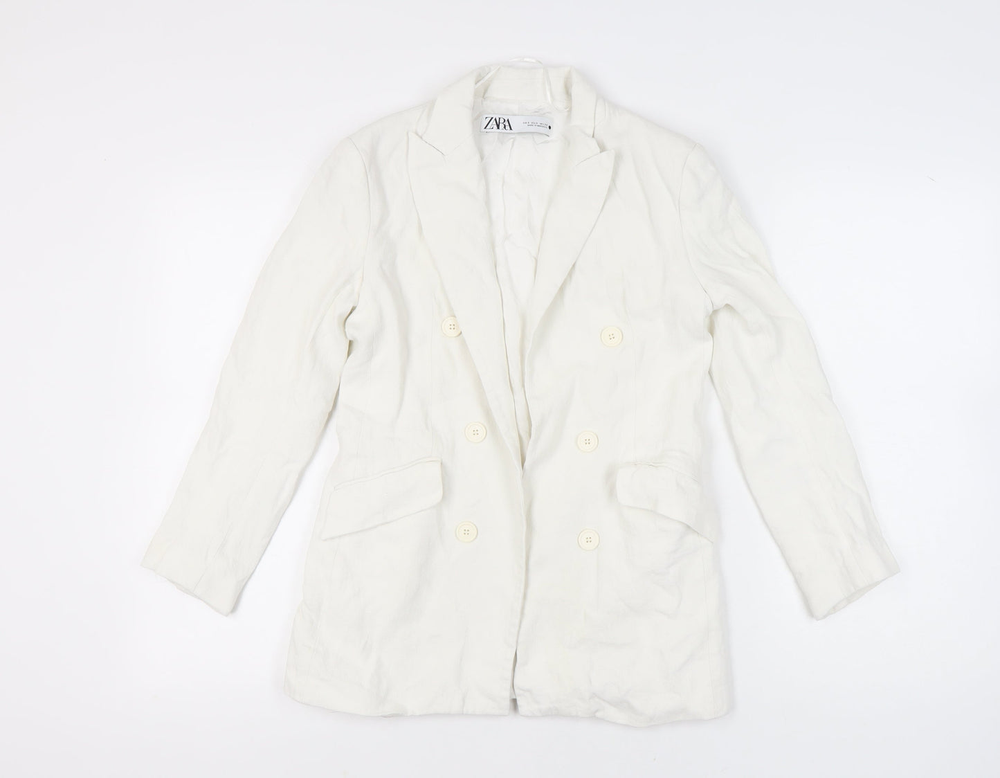 Zara Women White Size 8 Double-Breasted Blazer Jacket