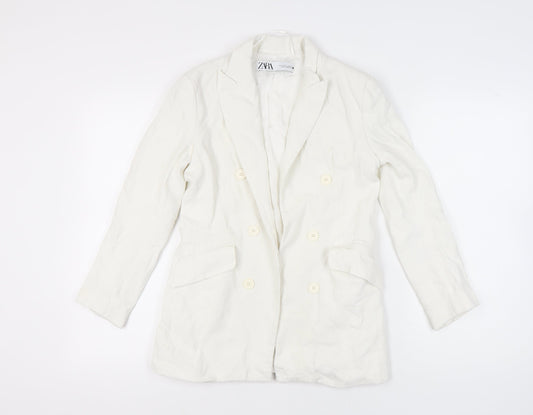 Zara Women White Size 8 Double-Breasted Blazer Jacket