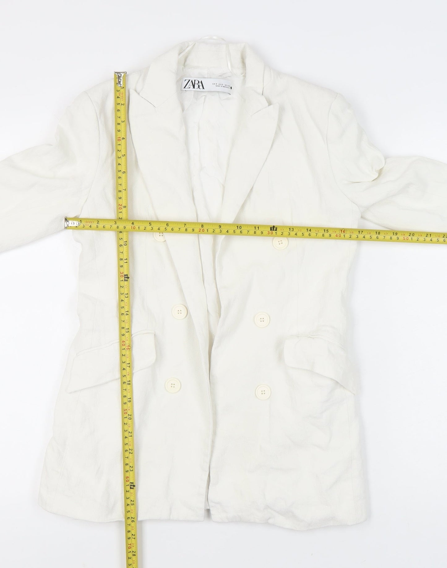 Zara Women White Size 8 Double-Breasted Blazer Jacket