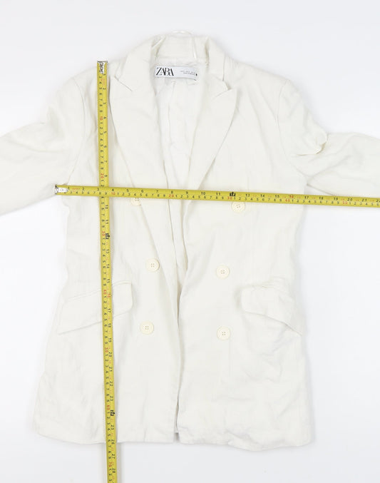 Zara Women White Size 8 Double-Breasted Blazer Jacket