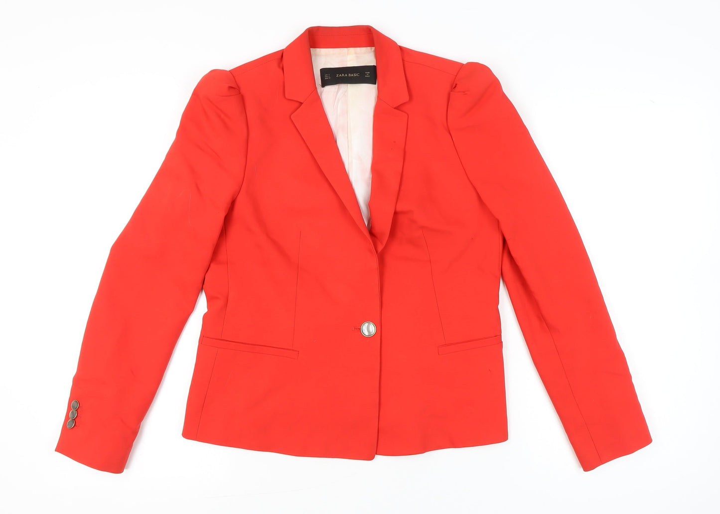 Zara Basic Women Red Blazer Jacket L Notch Lapel Tailored Workwear