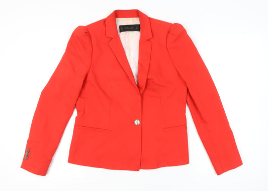 Zara Basic Women Red Blazer Jacket L Notch Lapel Tailored Workwear