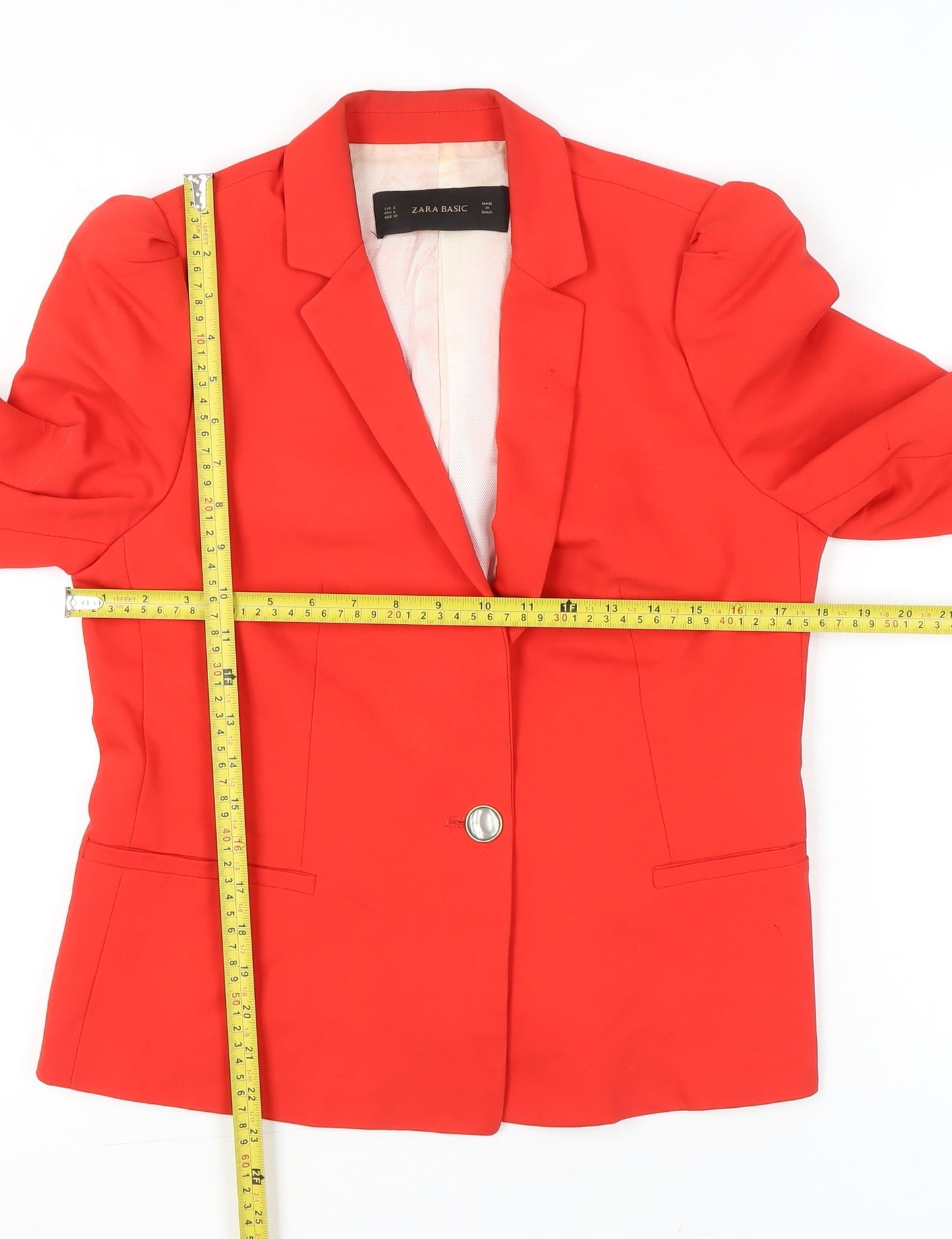 Zara Basic Women Red Blazer Jacket L Notch Lapel Tailored Workwear