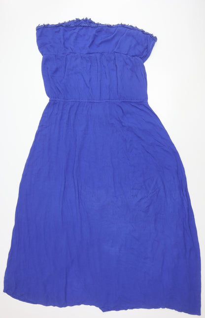Next Women Blue Strapless Beach Dress Size 22 Viscose Summer Holiday