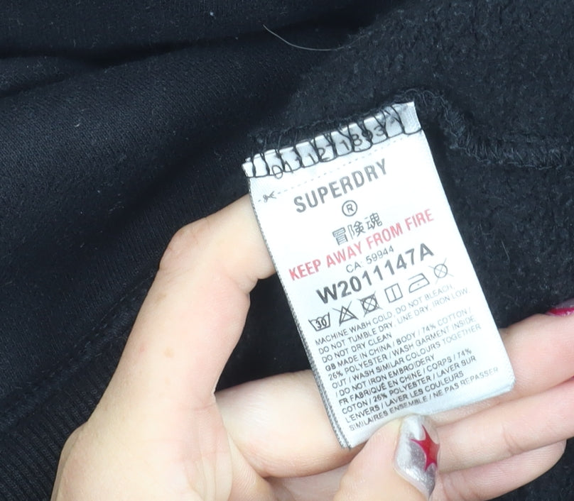 Superdry Womens Black Pullover Hoodie Size 16 Regular Fit